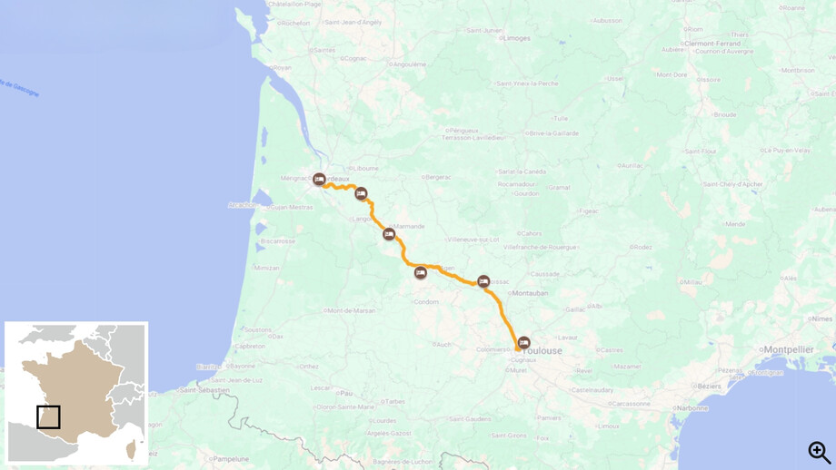Le Canal de la Garonne de Bordeaux à Toulouse carte itinéraire