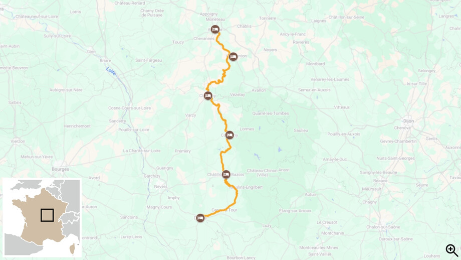 Le canal du nivernais - itinéraire à vélo carte