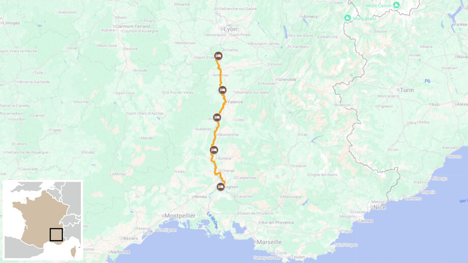 ViaRhôna, de Condrieu en Avignon - Carte itinéraire
