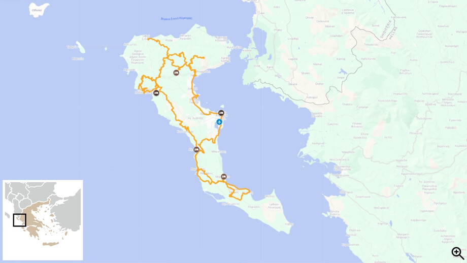 L'île de Corfou à vélo carte itinéraire
