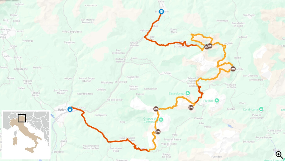 Randonnée guidée dans les Dolomites fantastiques itinéraire carte