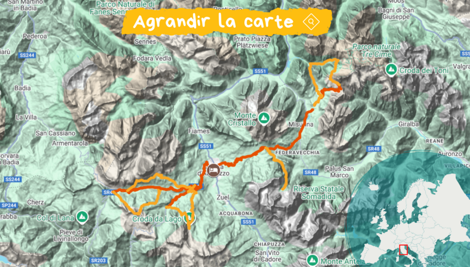 Itinéraire carte dolomites de cortina