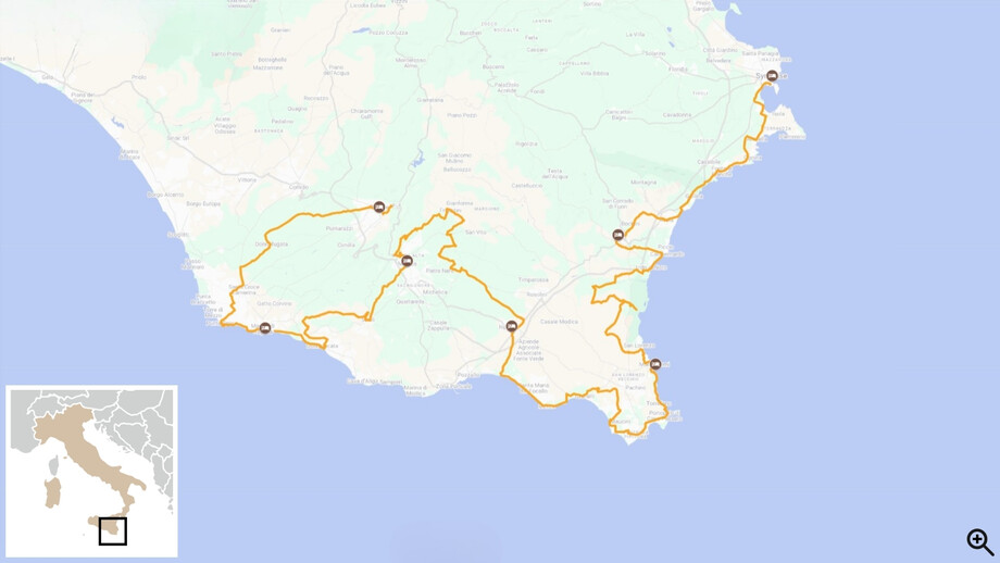 Sicile : Le Val di Noto à vélo, de Ragusa à Syracuse carte interactive itinéraire