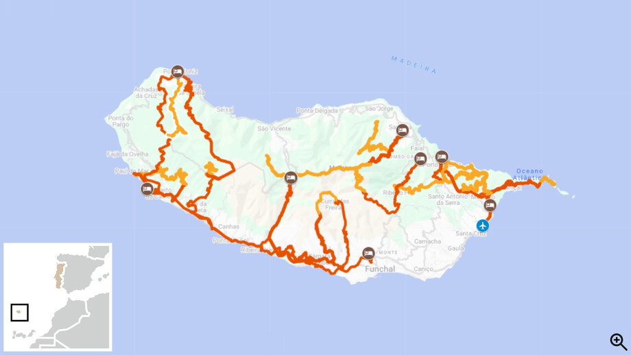 Carte itinéraire randonnée madère 