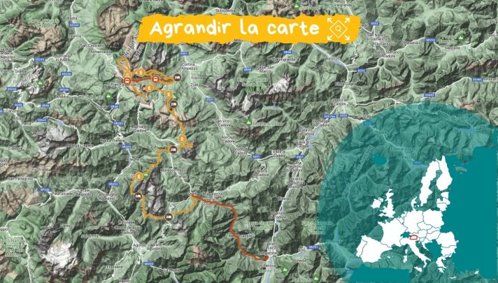 Carte de la traversée des Dolomites à pied par l'Alta Via 1