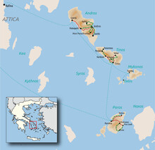 Carte du voyage Anthologie cycladique : Andros, Tinos, Mykonos, Délos, Paros © Réalisation : Nicolas Pagiatis Carte du voyage Anthologie cycladique : Andros, Tinos, Mykonos, Délos, Paros