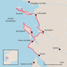 Carte du voyage Atlantique Nature, de La Rochelle à Royan © Fond de carte : GeoAtlas Carte du voyage Atlantique Nature, de La Rochelle à Royan