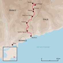 La Vallée de la Haute-Roya, de Tende à Menton © Florian Calvat, fond de carte : GeoAtlas La Vallée de la Haute-Roya, de Tende à Menton