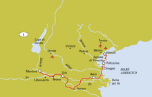 Carte itinéraire vélo de mantoue à venise le long du po Carte itinéraire vélo de mantoue à venise le long du po