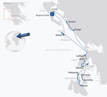 Carte séjour à vélo îles Ioniennes à vélo et bateau Carte du séjour à vélo