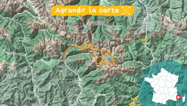 Carte du Tour du Mercantour en 6 jours