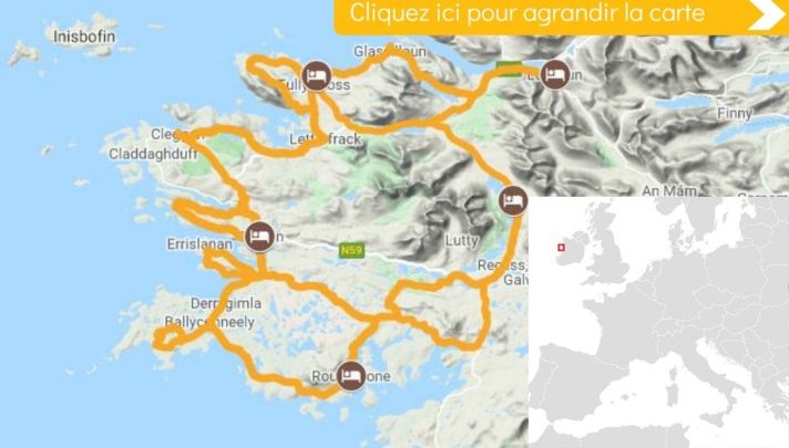 Carte itinéraire vélo Les Beautés du Connemara