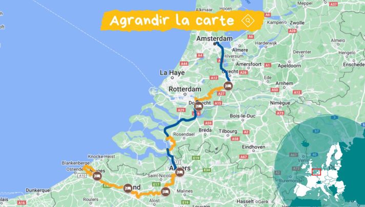 Itinéraire Amsterdam à Bruges à vélo & bateau