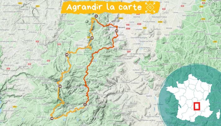 Itinéraire de la Grande traversée du Massif Centrale, du Puy-de-Dôme au massif du Sancy