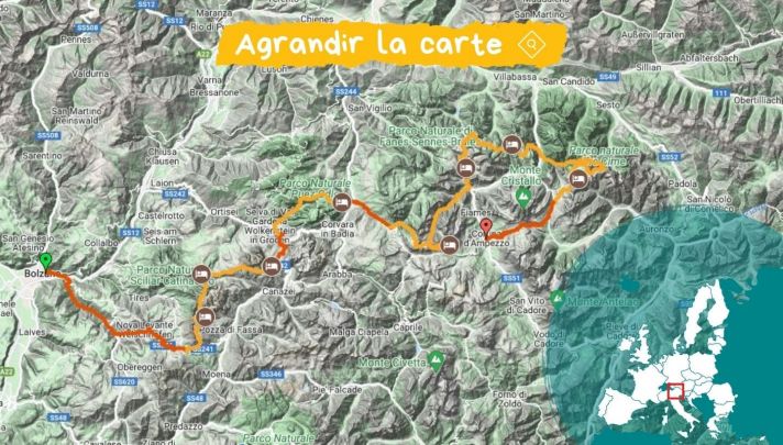 Itinéraire Grande Traversée des Dolomites de Bolzano à Cortina