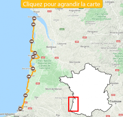 Itinéraire La Vélodyssée, de l'estuaire de la Gironde à Biarritz