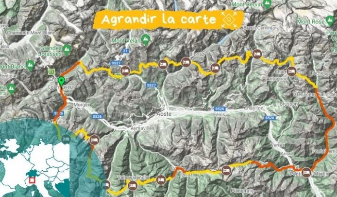 Carte itinéraire randonnée tour des Géants