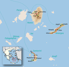 Carte du voyage Les Cyclades : Naxos, Amorgos et Santorin © Éditeur : Nicolas Pagiatis Carte du voyage Les Cyclades : Naxos, Amorgos et Santorin