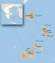 Carte des Cyclades : Sérifos, Sifnos et Milos