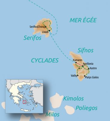 Carte du voyage Cyclades : Sérifos, l'île de Persée et Sifnos, l'île d'Apollon