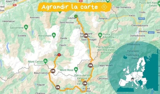 carte tour du Mont Rose en randonnée