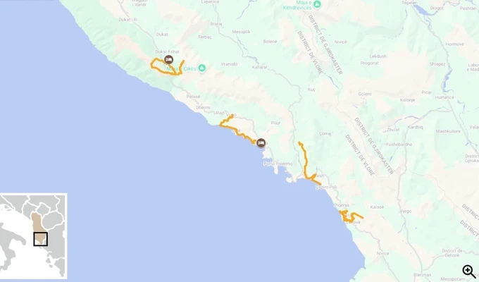 La Riviera Albanaise en randonnée itinéraire carte 