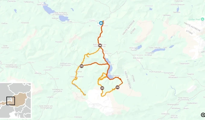 Dachstein et Salzkammergut trek itinéraire carte