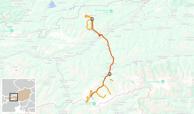 Lacs, villages, montagnes et glaciers du Tyrol itinéraire randonnée carte