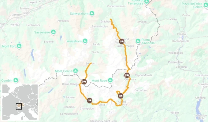 Le Tour du Mont Rose carte itinéraire randonnée