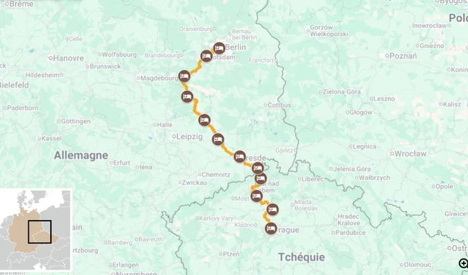 De Prague à Berlin itinéraire carte à vélo