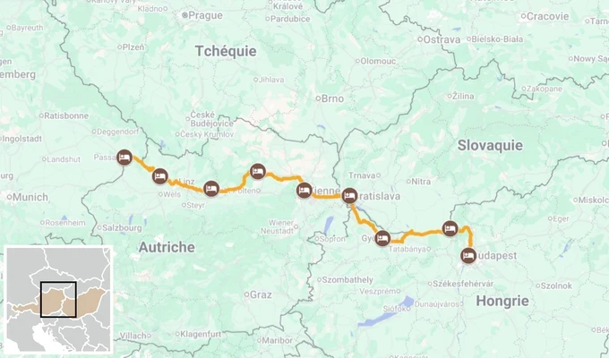 Le Danube à vélo de Passau à Budapest en version sportive itinéraire carte
