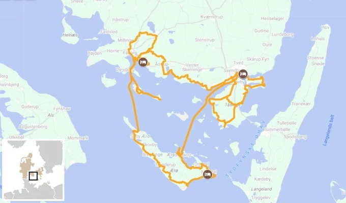 Îles secrètes du Danemark : Fionie et Ærø carte itinéraire à vélo