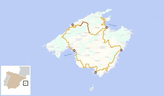 ESPLV0006 carte itinéraire tour de l'île de Majorque à vélo