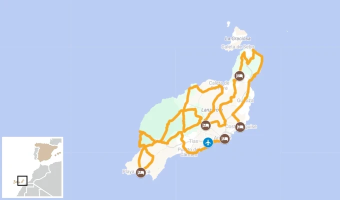 Tour de l'île de Lanzarote à vélo carte itinéraire 