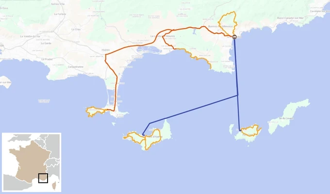 massif des maures iles d'or carte itinéraire randonnée
