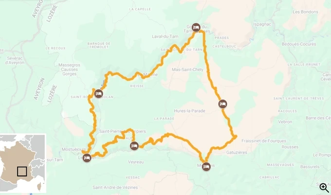 Les gorges du Tarn et de la Jonte carte itinéraire