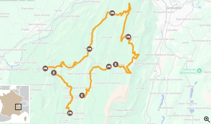 tour du vercors itinéraire randonnée carte