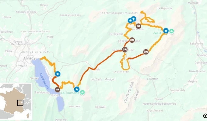 Des Aravis au lac d'Annecy - Trek en liberté carte itinéraire