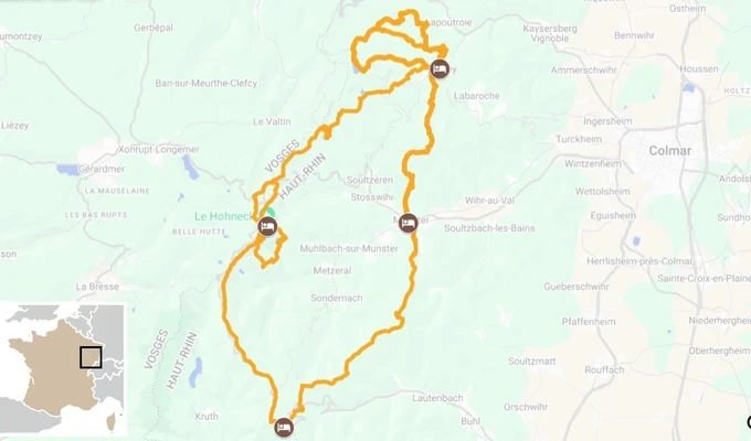 Crêtes, lacs et ballons des Vosges carte itinéraire 