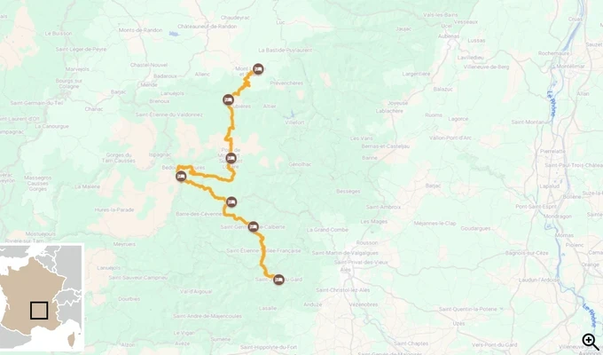 Le Chemin de Stevenson Sud Carte itinéraire trek randonnée