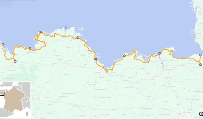 Carte itinéraire à vélo du Mont Saint Michel à Morlaix - Vélomaritime