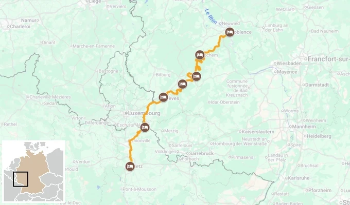 La Moselle à vélo itinéraire carte