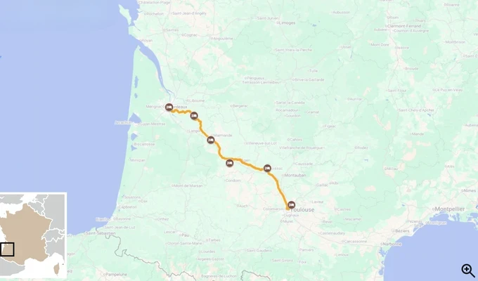 Le Canal de la Garonne de Bordeaux à Toulouse carte itinéraire