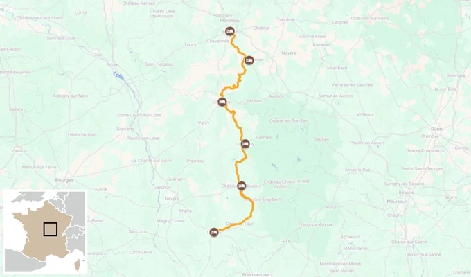 Le canal du nivernais - itinéraire à vélo carte