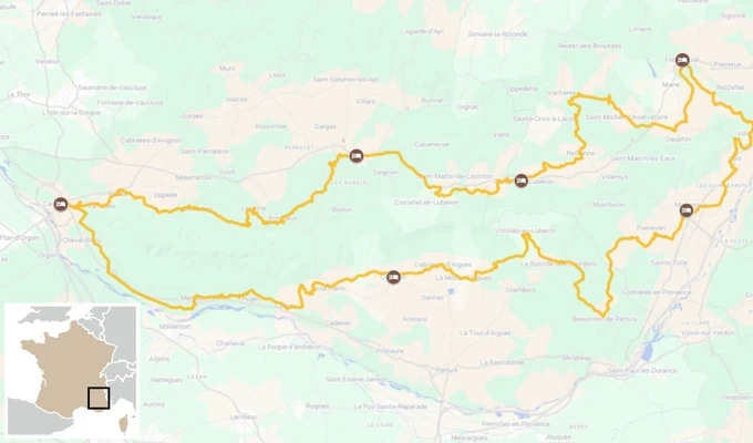Tour du Luberon à vélo - carte itinéraire