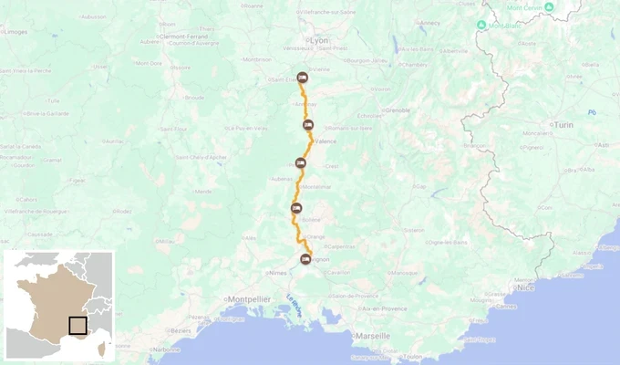 ViaRhôna, de Condrieu en Avignon - Carte itinéraire