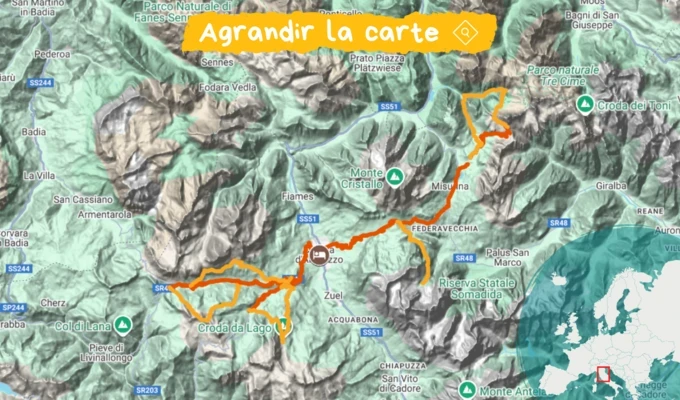 Itinéraire carte dolomites de cortina