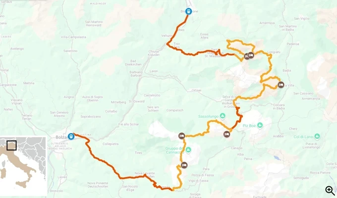 Tour des Dolomites par les plus beaux refuges itinéraire carte