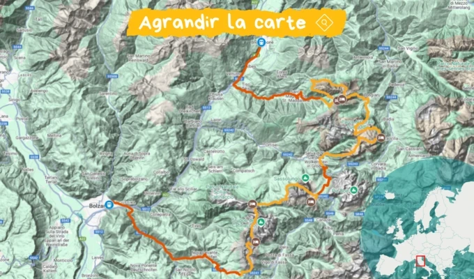carte itinéraire trek dolomites
