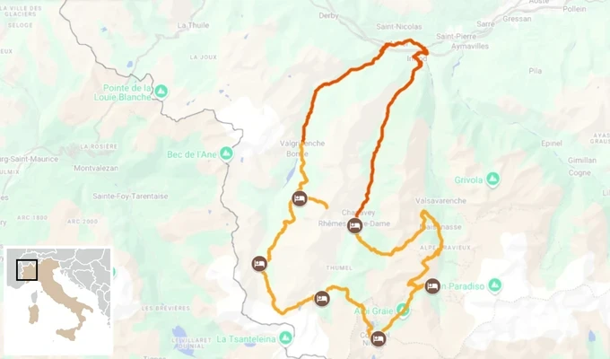 itinéraire carte du tour du grand paradis en randonnée
